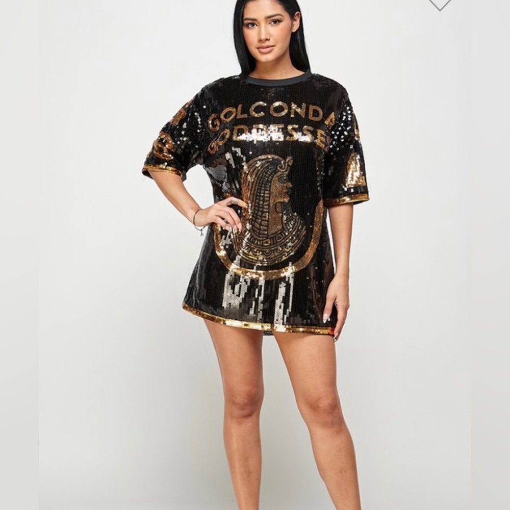 Sale! Sequin shirt dress mini white gold - Picture 6 of 8